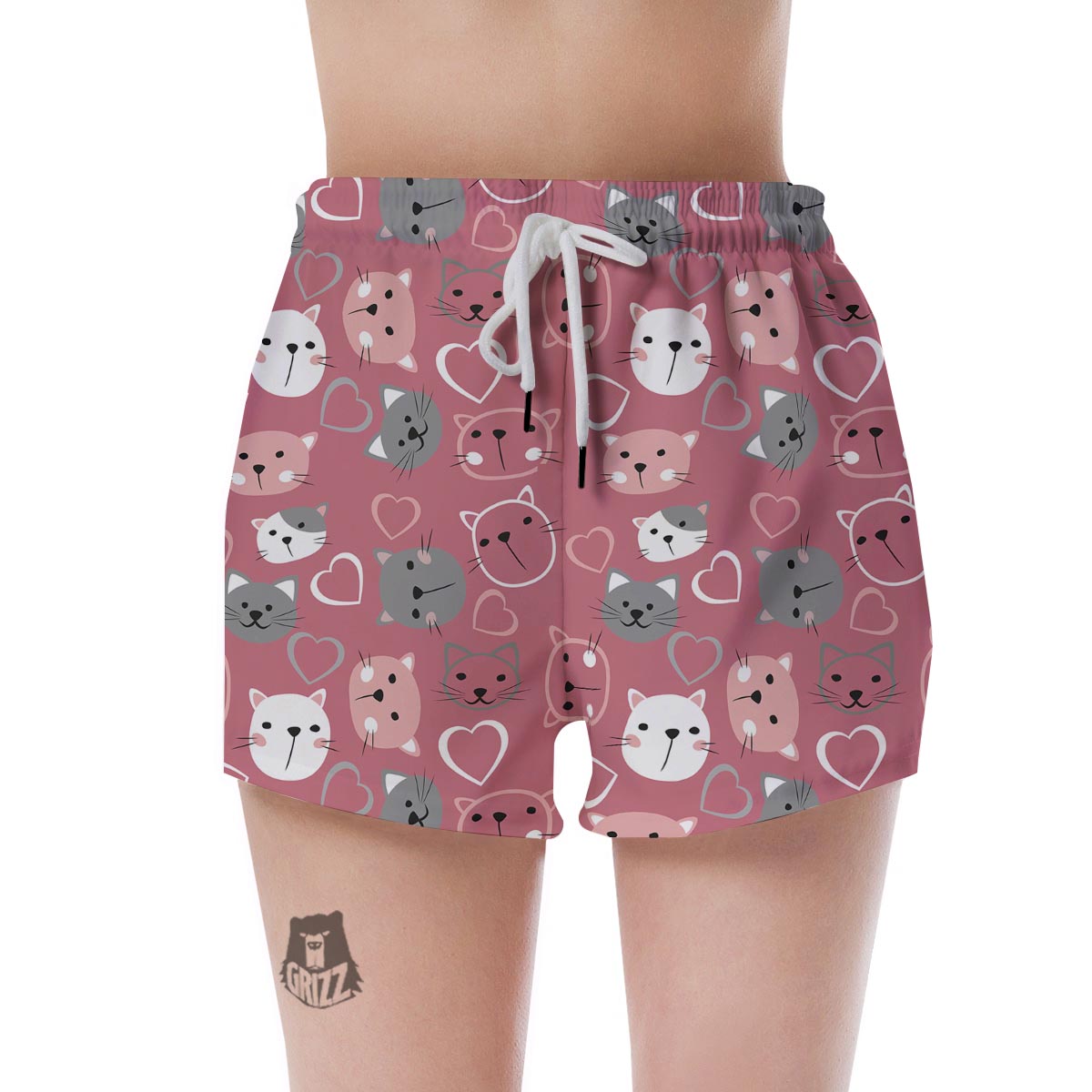 Pink Cat Face Print Women's Shorts-grizzshop