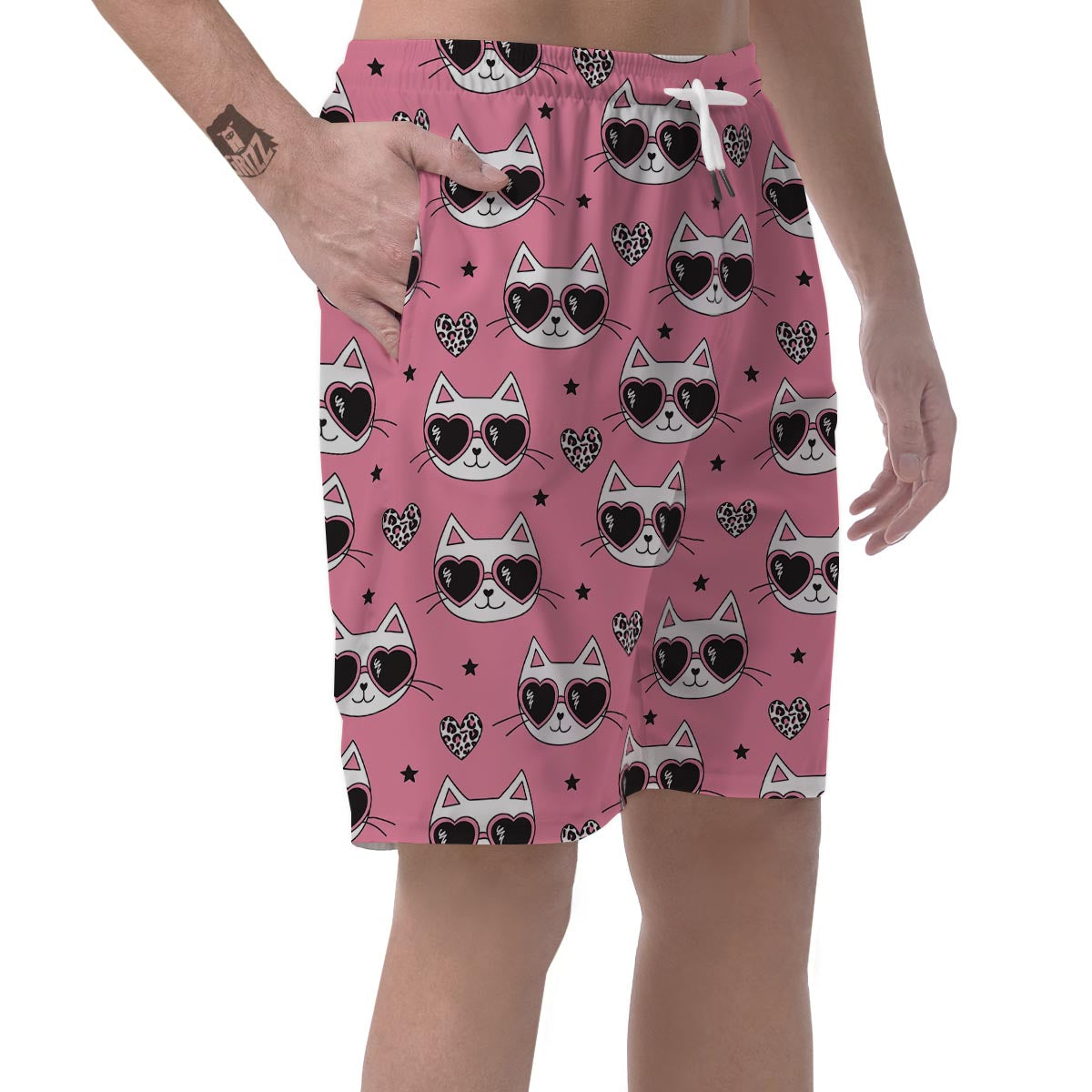 Pink Cat Print Men's Shorts-grizzshop