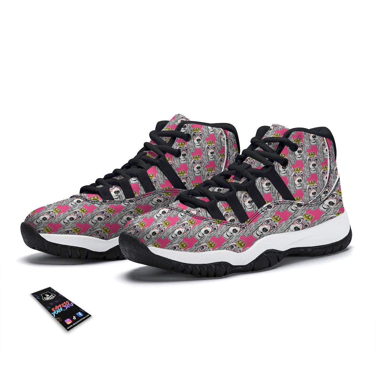 Pink Cocker spaniel Print Pattern Black Bball Shoes-grizzshop