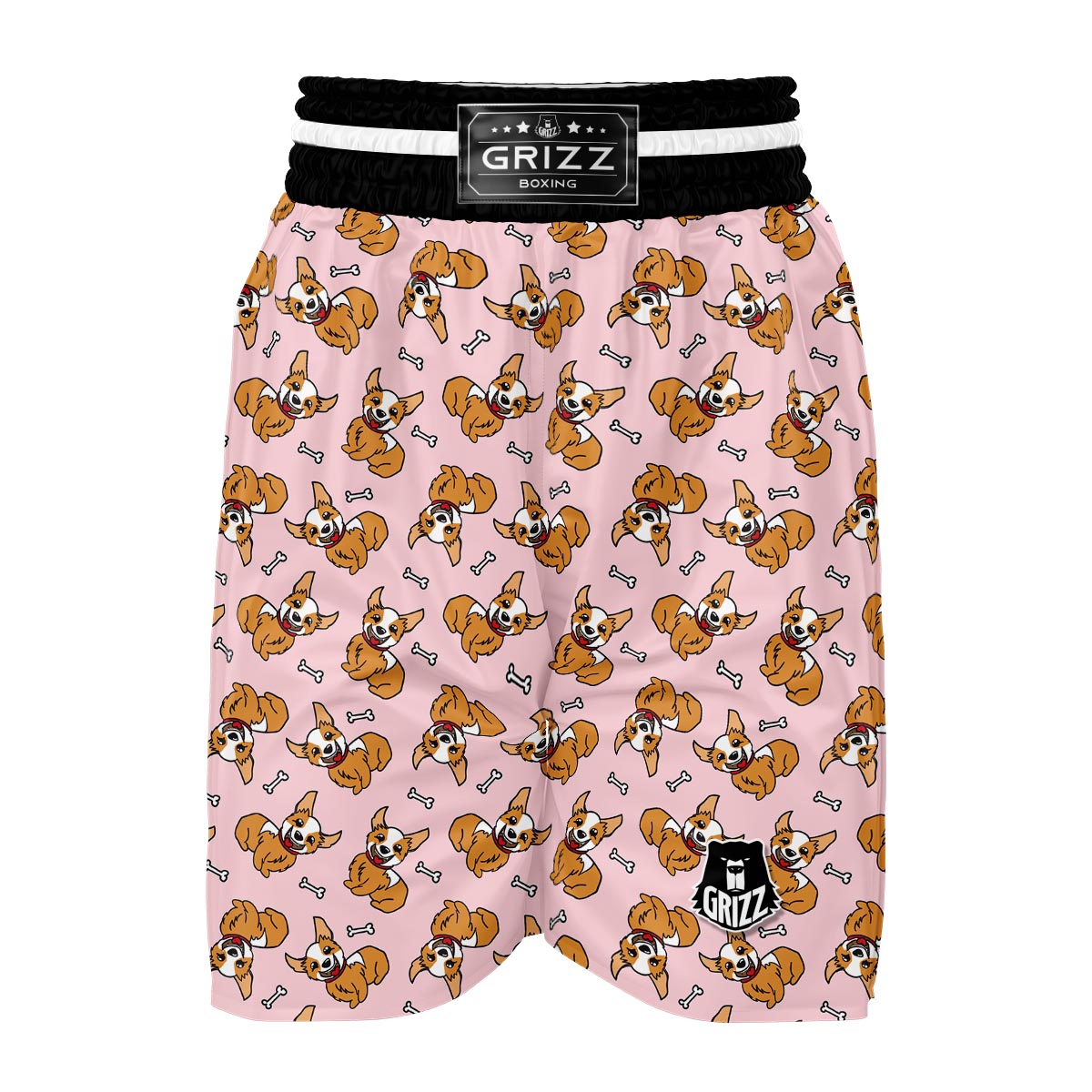 Pink Corgi Pattern Print Boxing Shorts-grizzshop