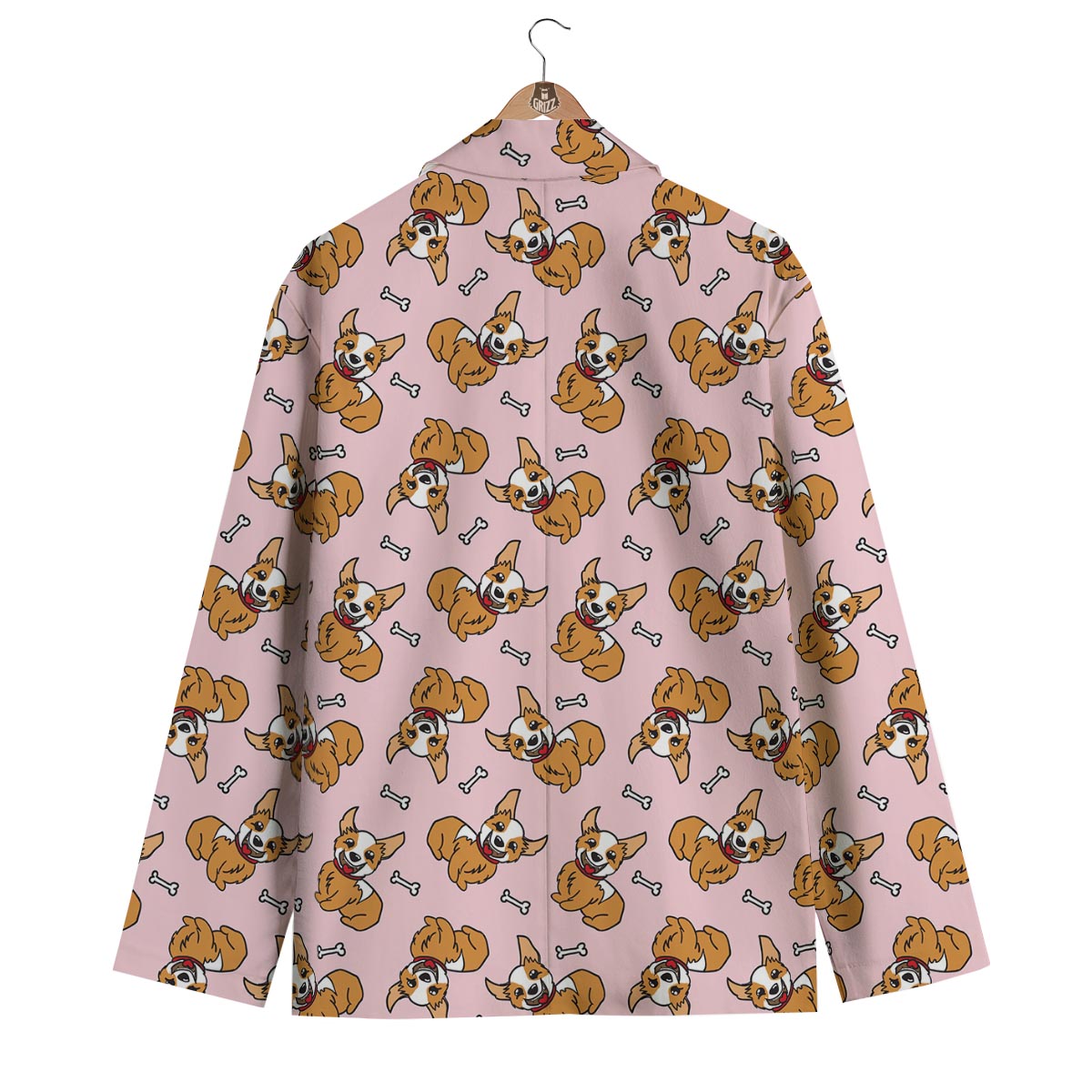 Pink Corgi Pattern Print Men's Blazer-grizzshop