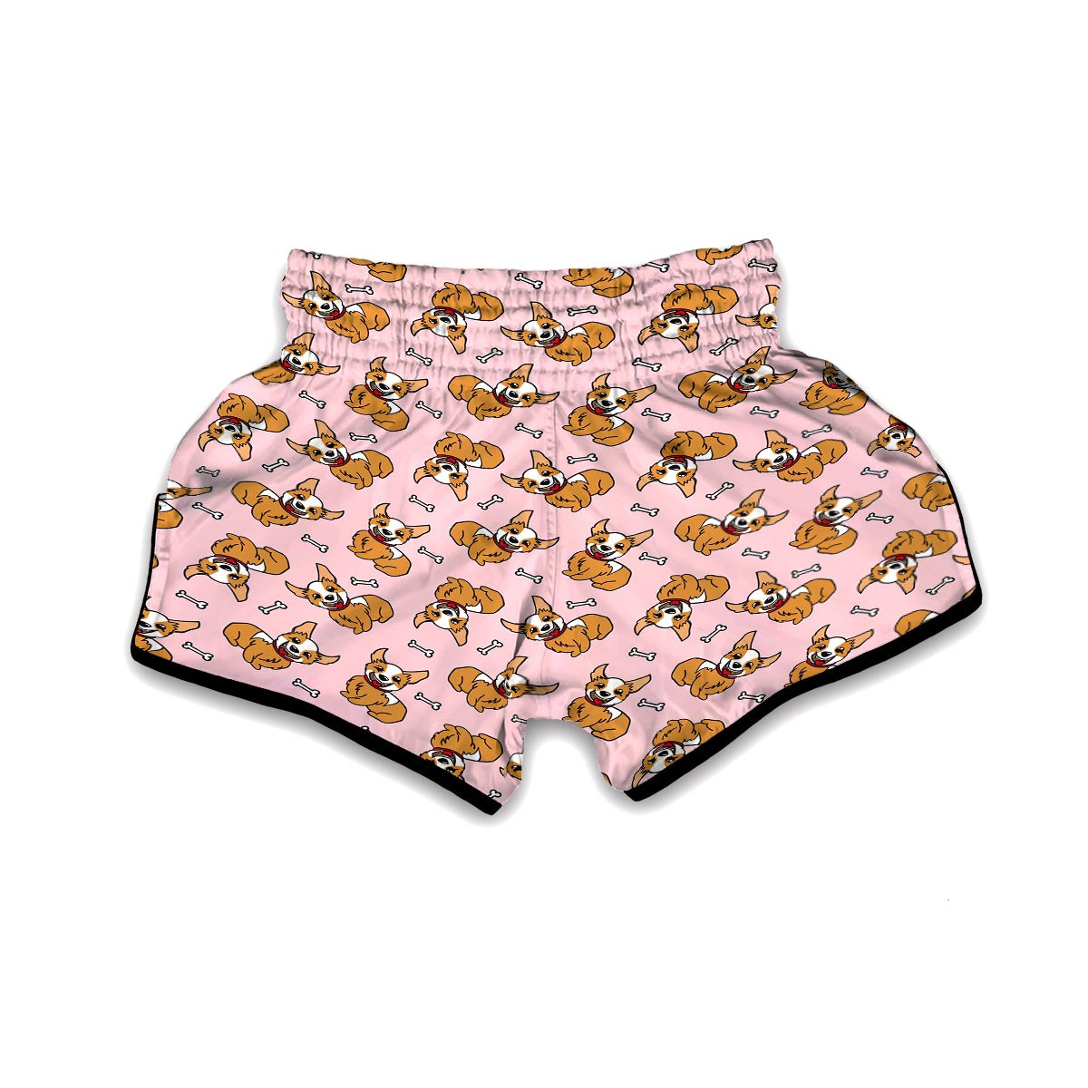 Pink Corgi Pattern Print Muay Thai Boxing Shorts-grizzshop