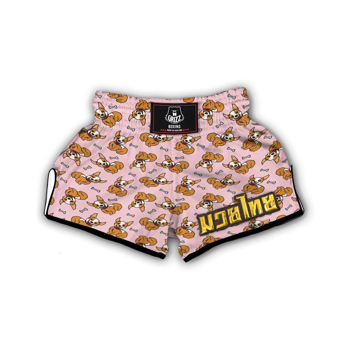 Pink Corgi Pattern Print Muay Thai Boxing Shorts-grizzshop