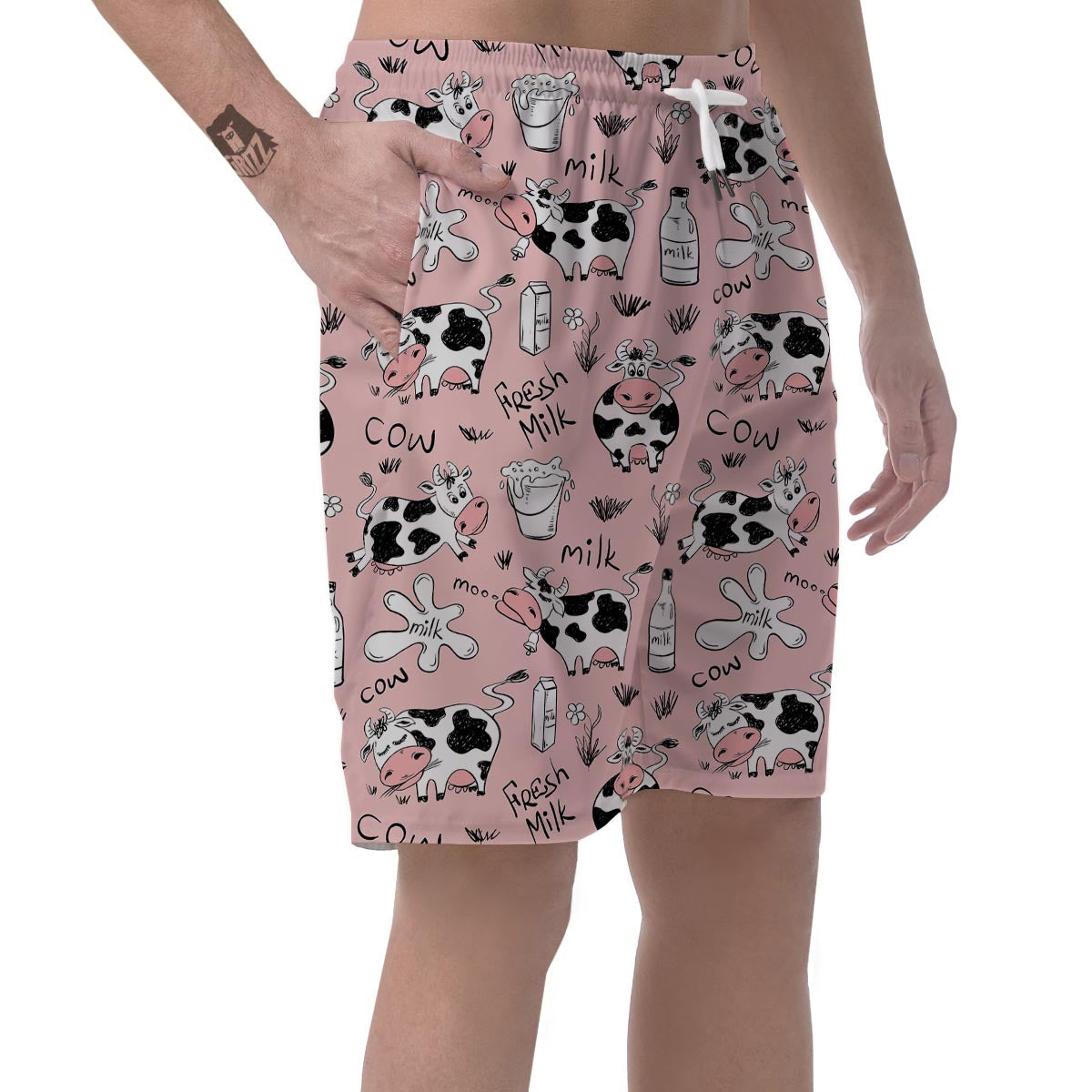 Pink Cow And Milk Print Men's Shorts-grizzshop