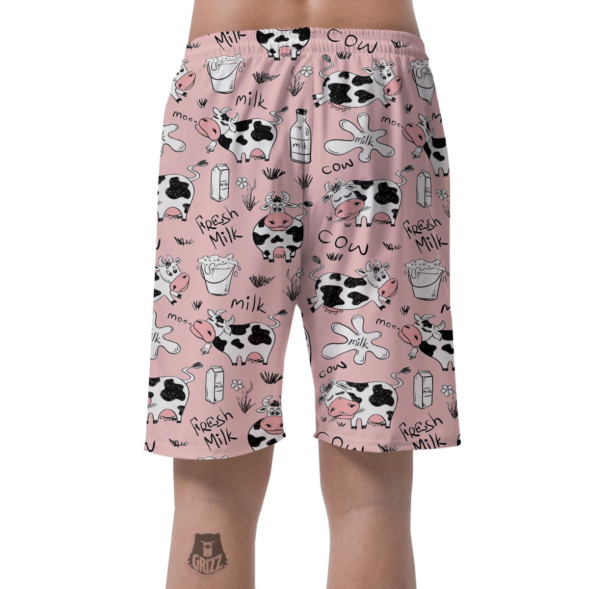 Pink Cow And Milk Print Men's Shorts-grizzshop