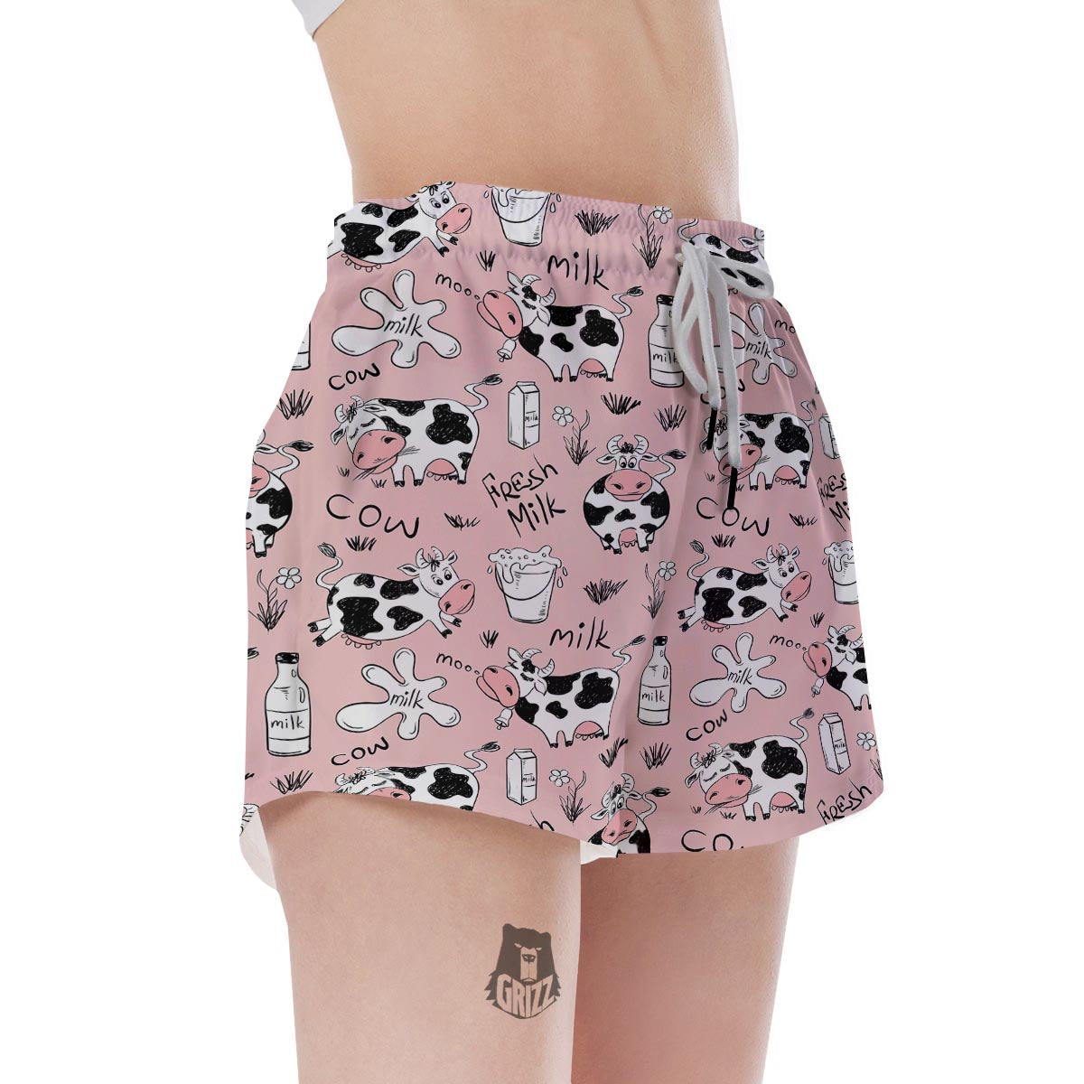 Pink Cow And Milk Print Women's Shorts-grizzshop