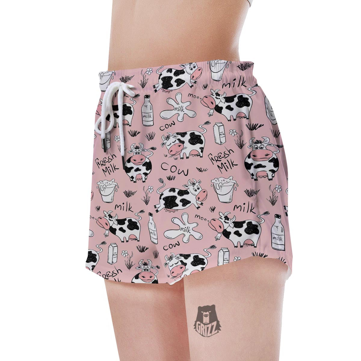 Pink Cow And Milk Print Women's Shorts-grizzshop