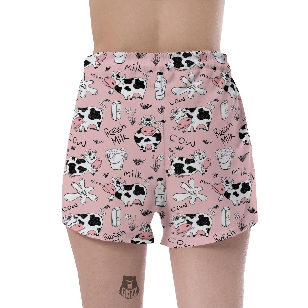Pink Cow And Milk Print Women's Shorts-grizzshop