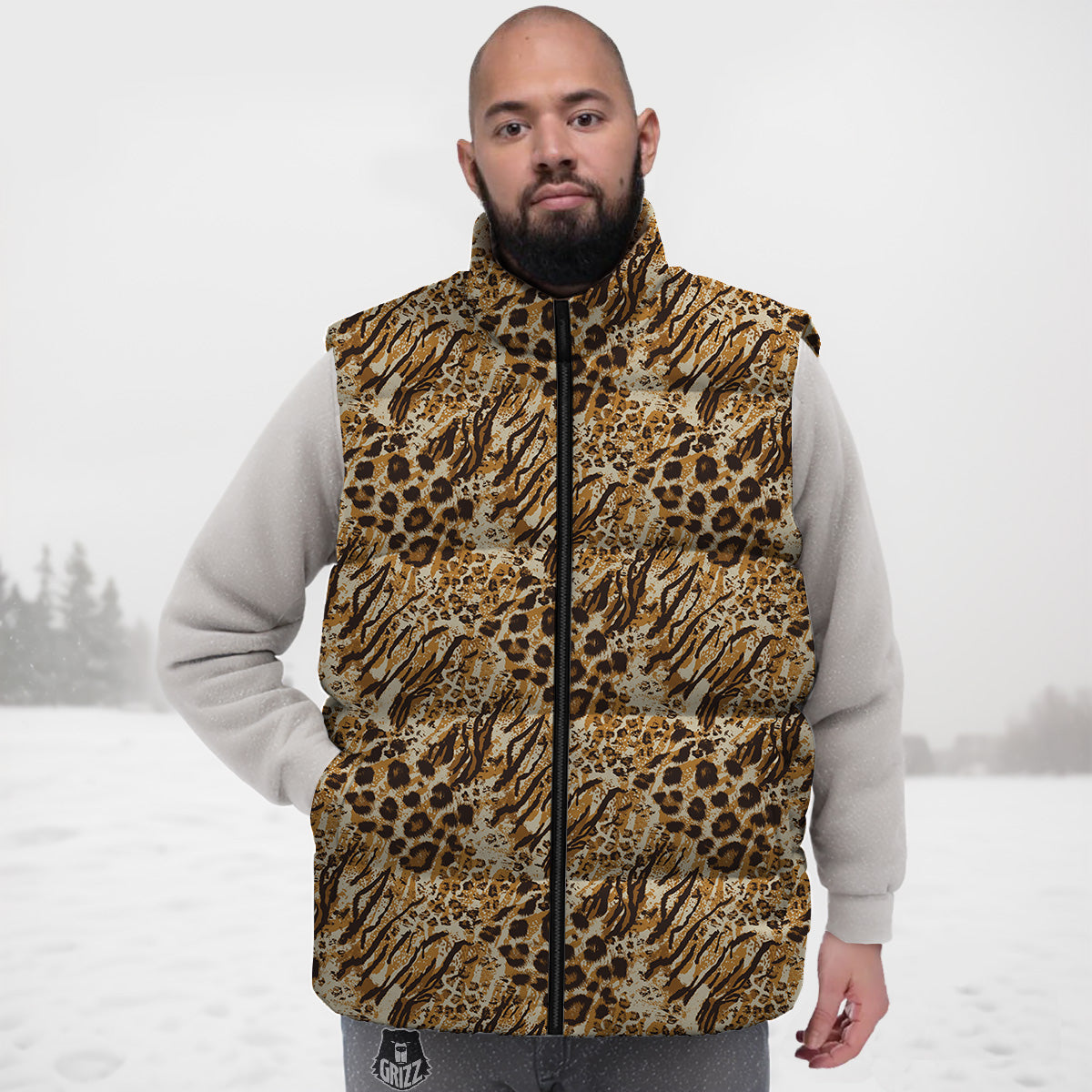 Pink Cow Pattern Print Down Vest