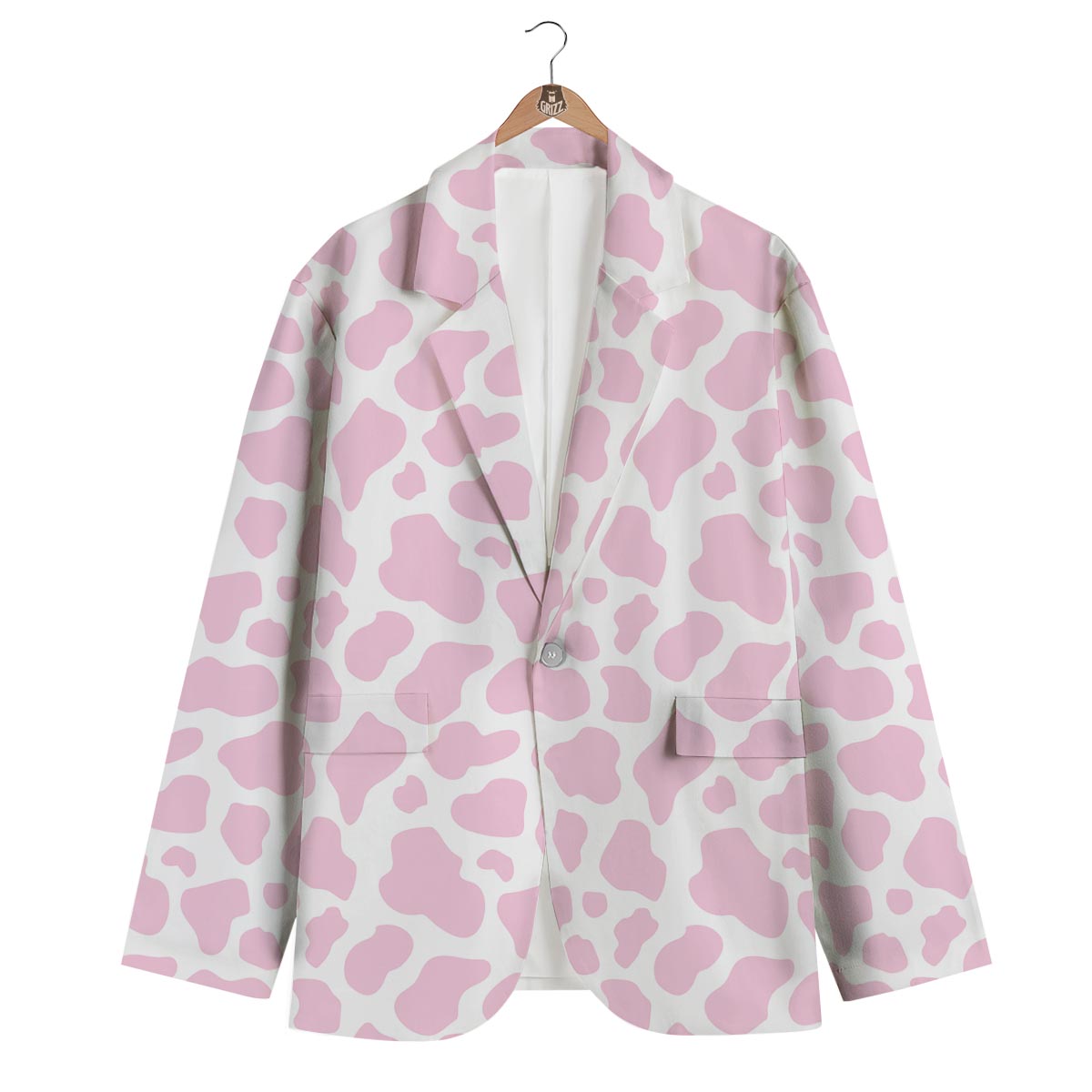 Pink Cow Pattern Print Men's Blazer-grizzshop