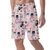 Pink Cute Cat Print Men's Shorts-grizzshop