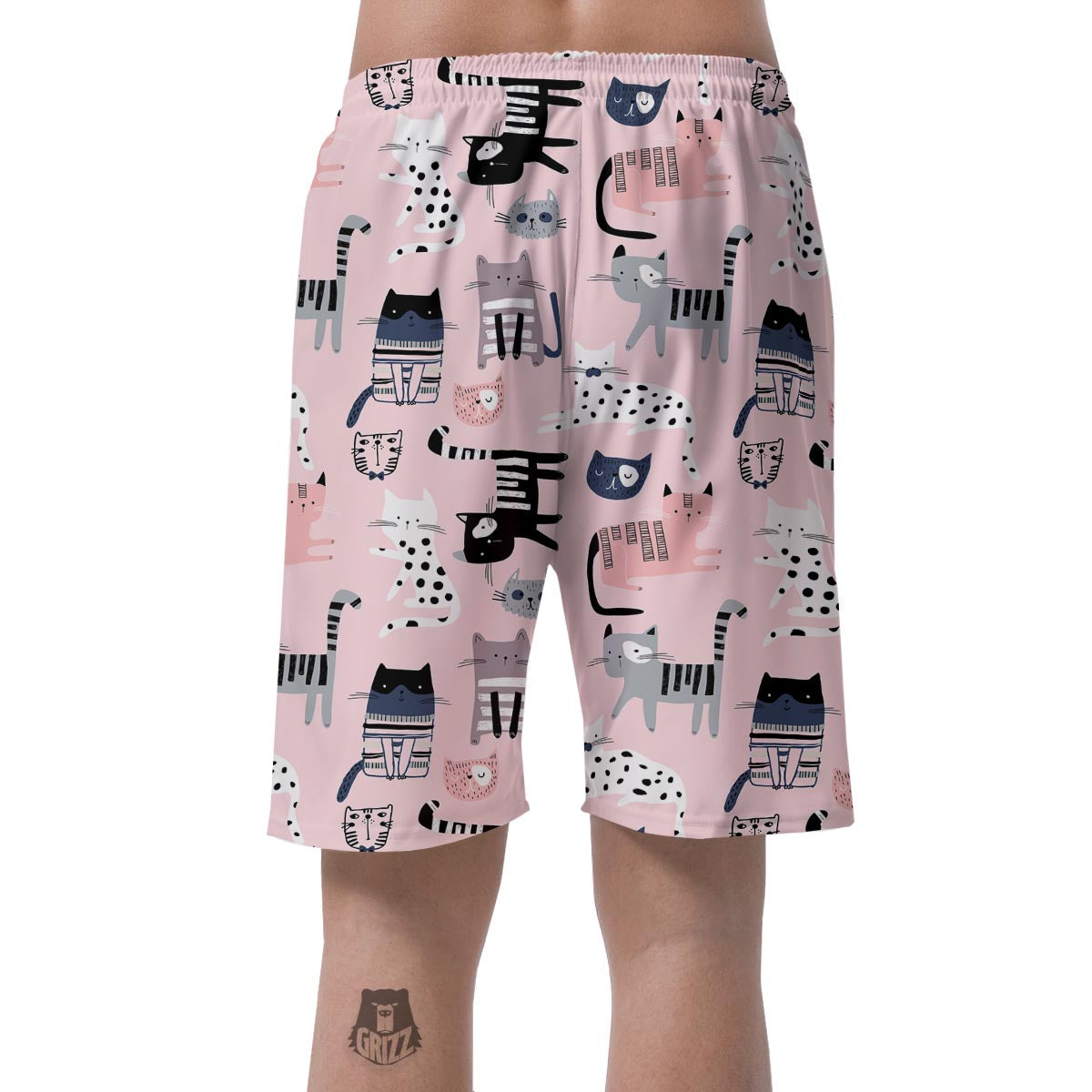 Pink Cute Cat Print Men's Shorts-grizzshop