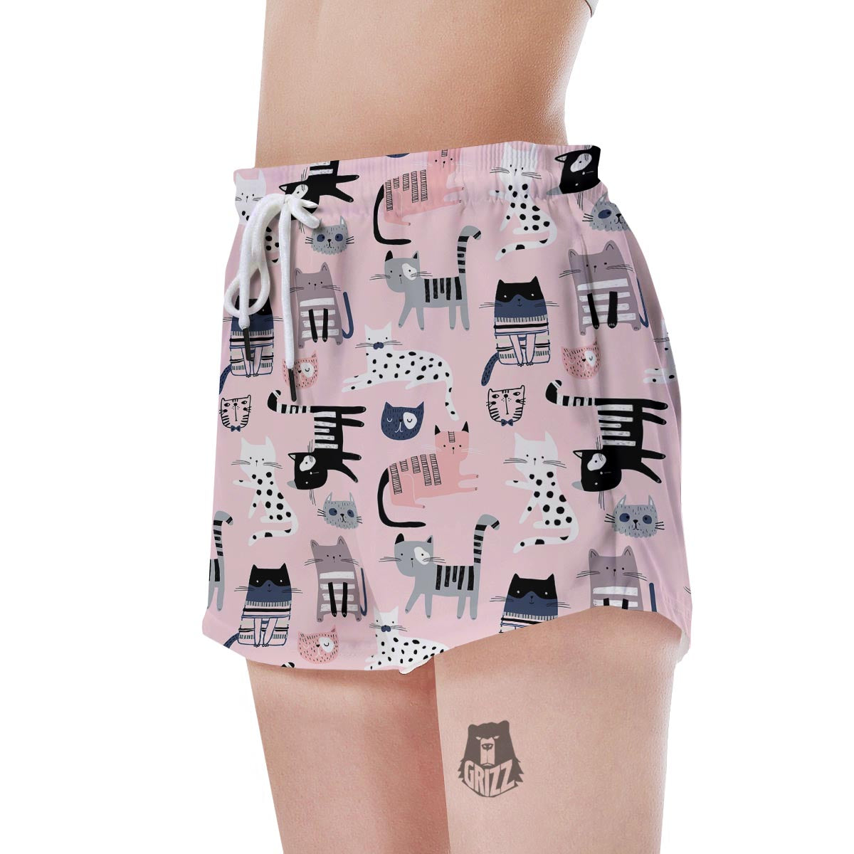 Pink Cute Cat Print Women's Shorts-grizzshop