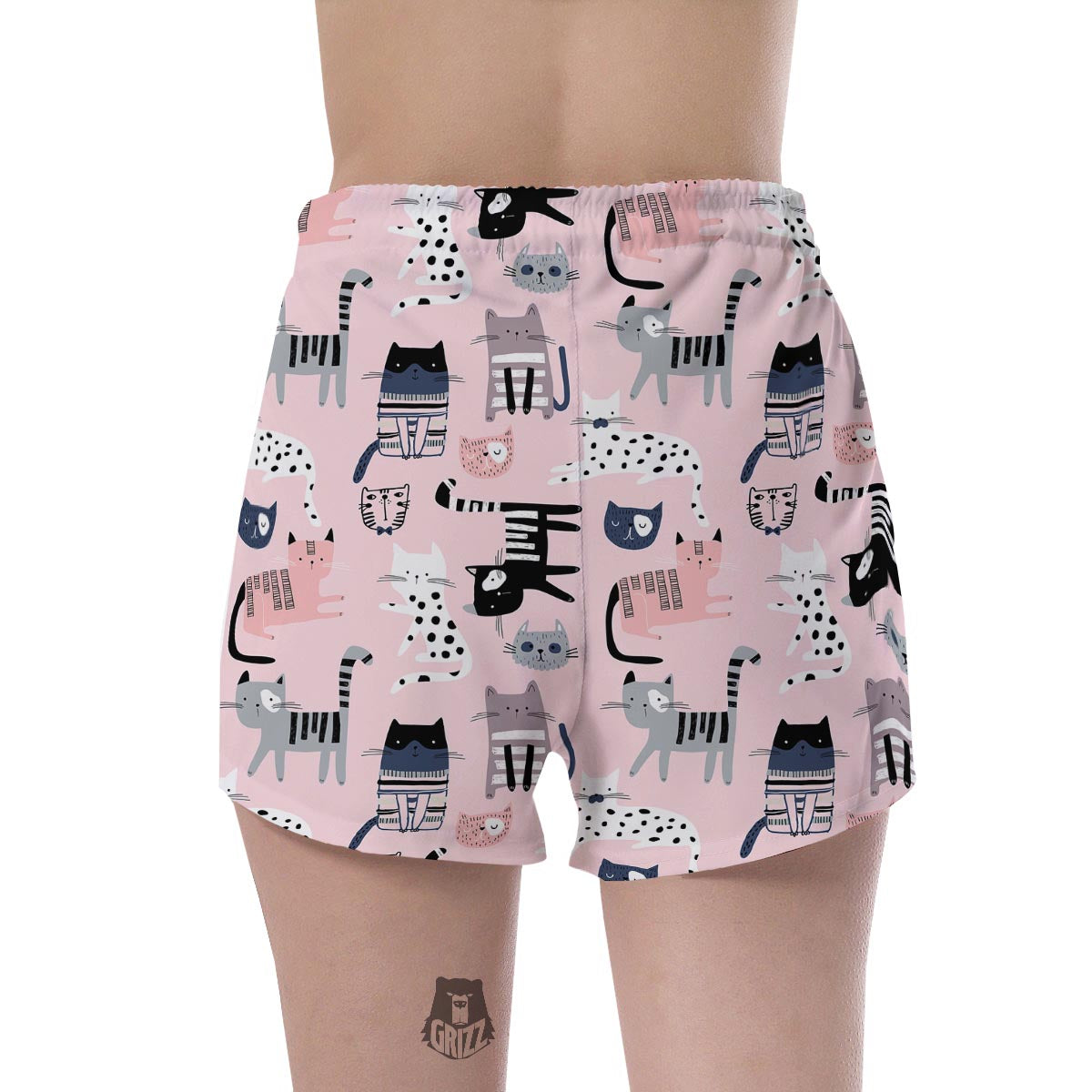 Pink Cute Cat Print Women's Shorts-grizzshop