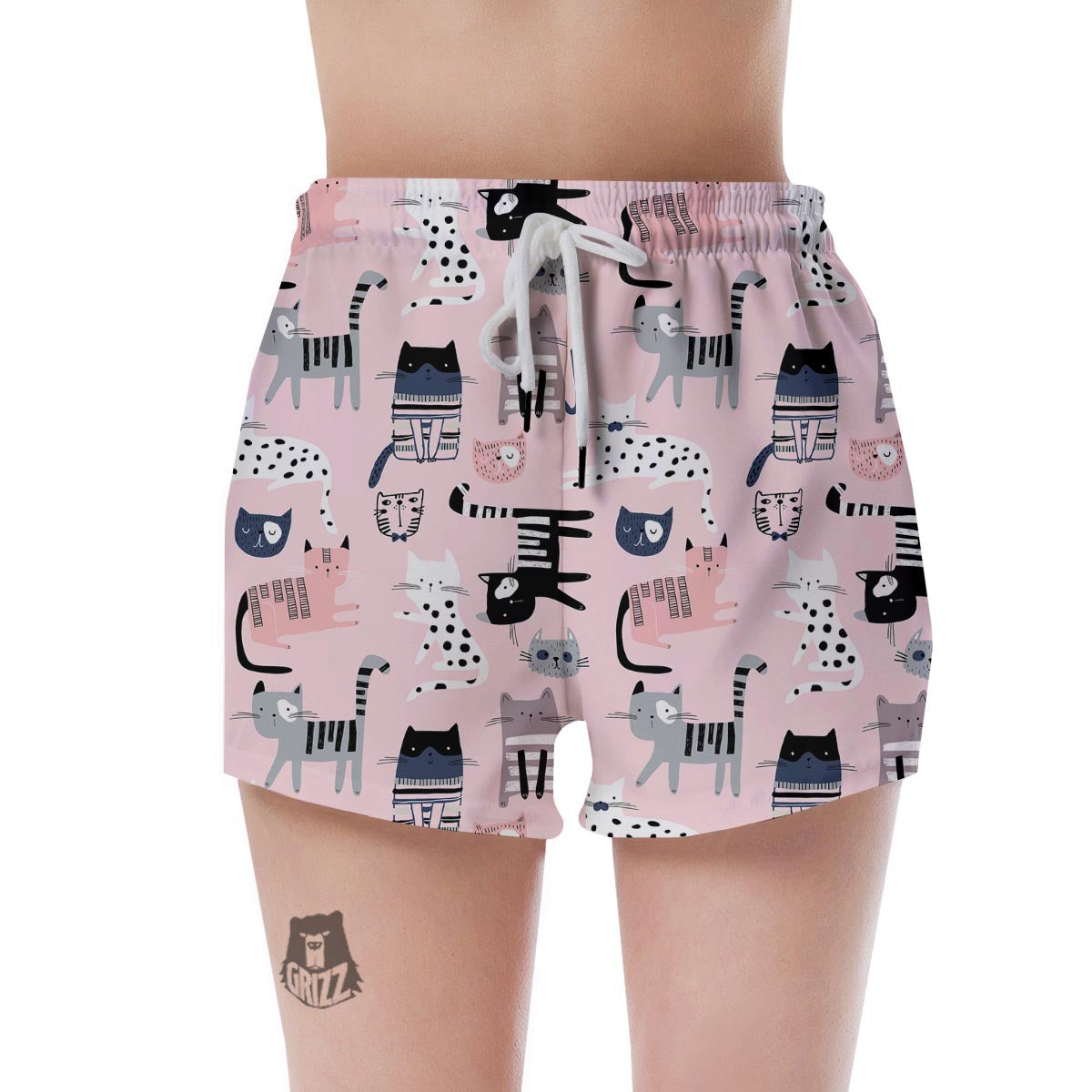 Pink Cute Cat Print Women's Shorts-grizzshop