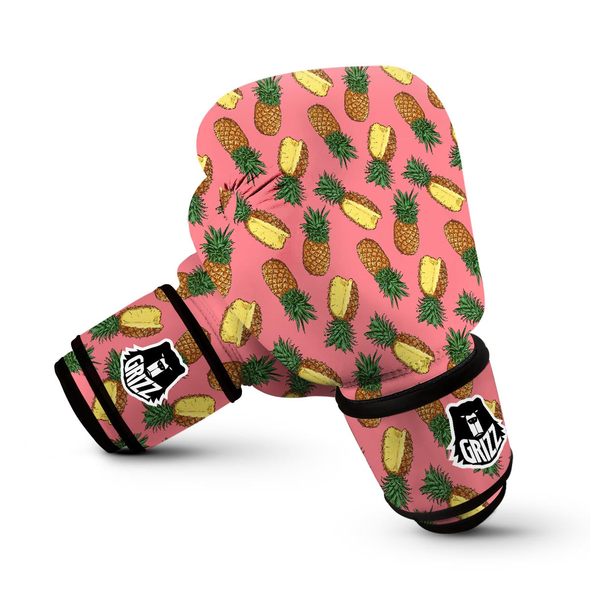 Pink Cutting Pineapple Print Boxing Gloves-grizzshop