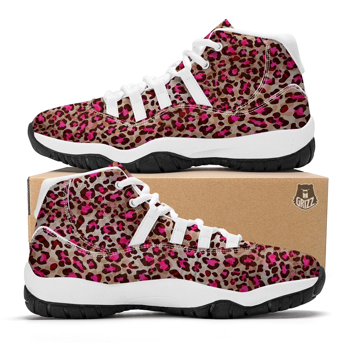 Pink Dot Cheetah Leopard Pattern Print White Bball Shoes-grizzshop