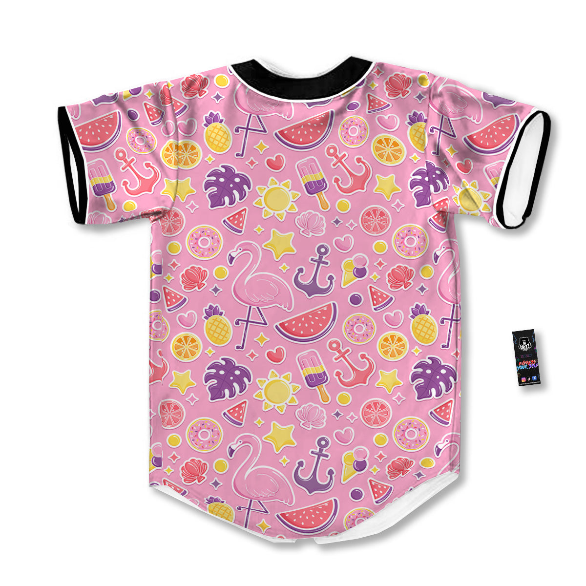 Pink Flamingo Summer Beach Print Pattern Baseball Jersey-grizzshop