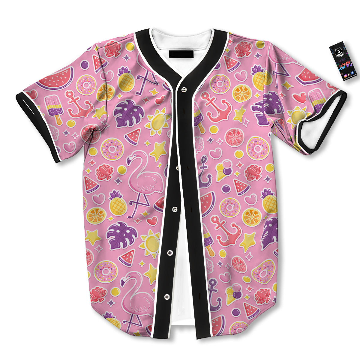 Pink Flamingo Summer Beach Print Pattern Baseball Jersey-grizzshop