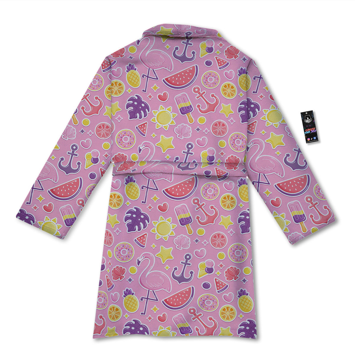 Pink Flamingo Summer Beach Print Pattern Bathrobe-grizzshop