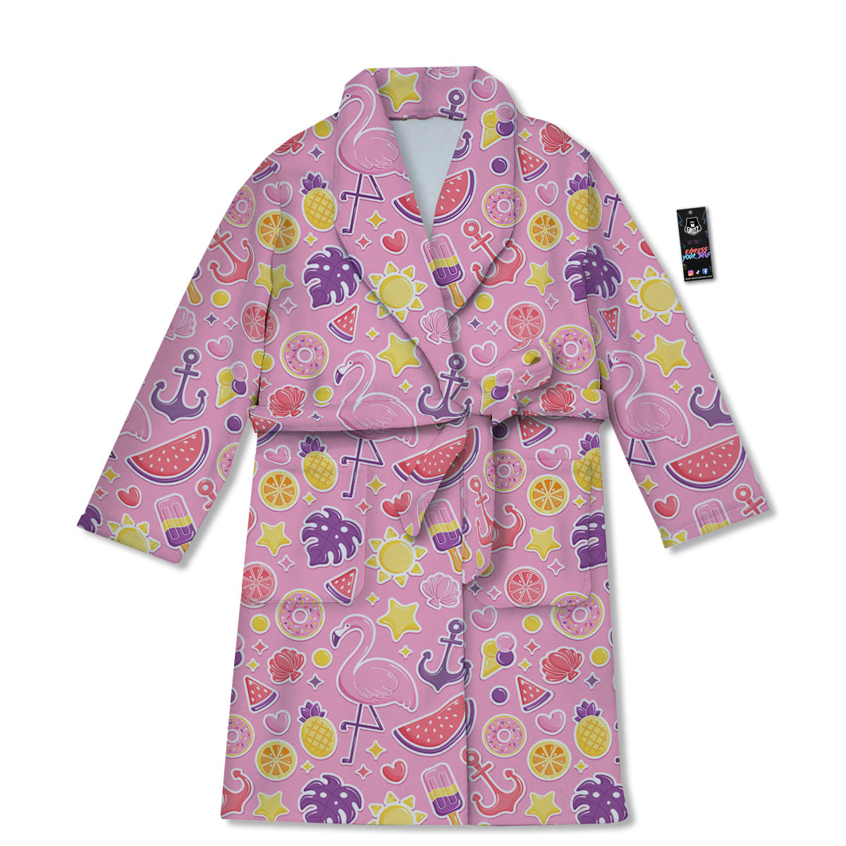 Pink Flamingo Summer Beach Print Pattern Bathrobe-grizzshop