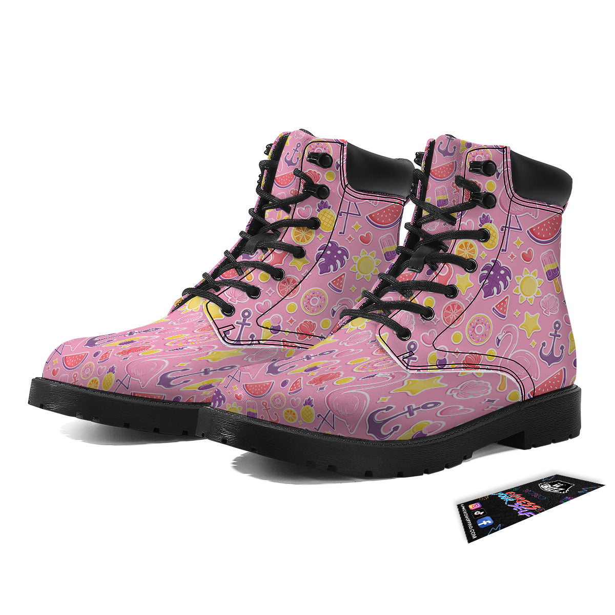 Pink Flamingo Summer Beach Print Pattern Boots-grizzshop