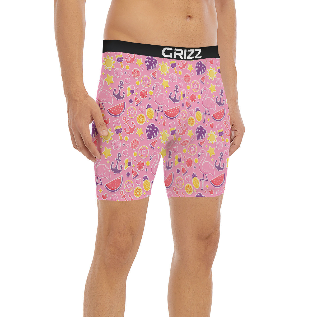Pink Flamingo Summer Beach Print Pattern Boxer Briefs-grizzshop