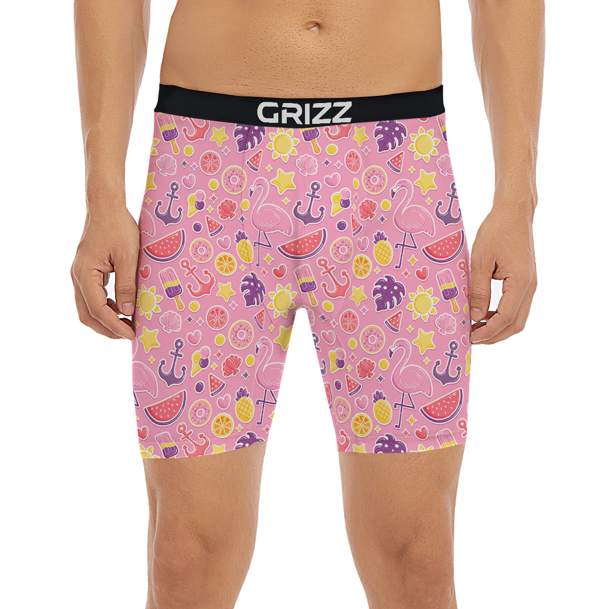 Pink Flamingo Summer Beach Print Pattern Boxer Briefs-grizzshop