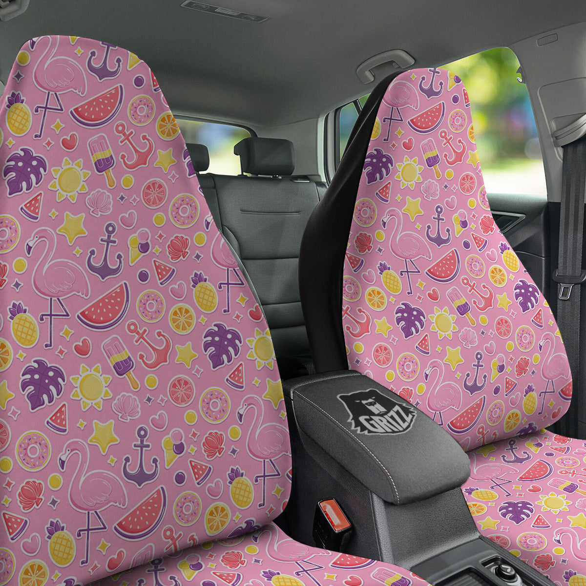 Pink Flamingo Summer Beach Print Pattern Car Seat Covers-grizzshop