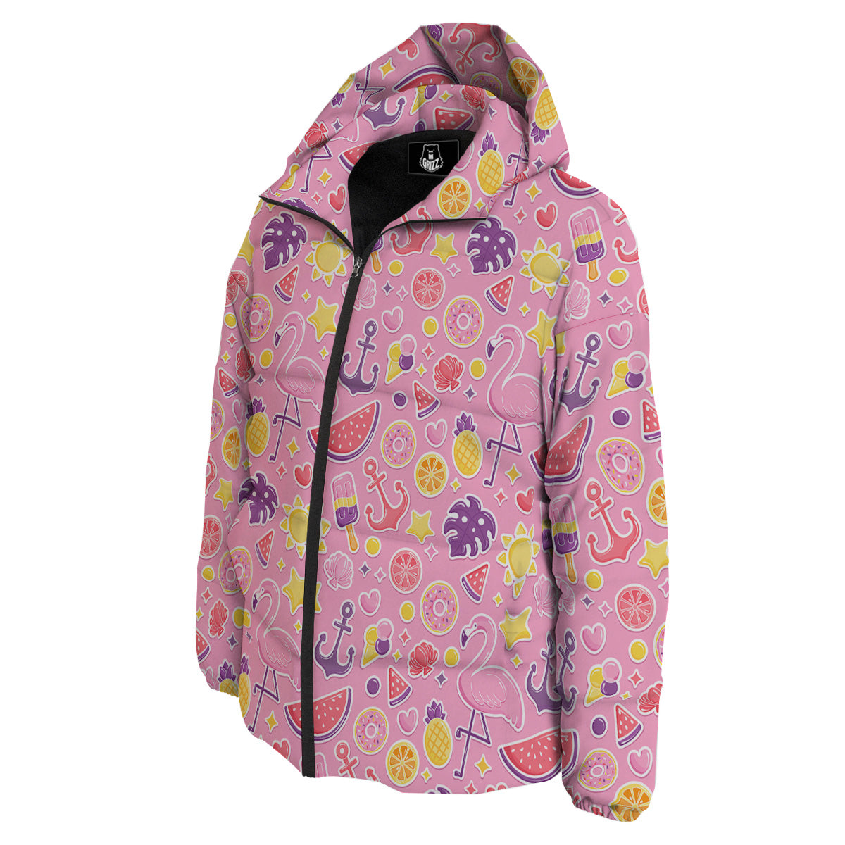 Pink Flamingo Summer Beach Print Pattern Down Jacket-grizzshop