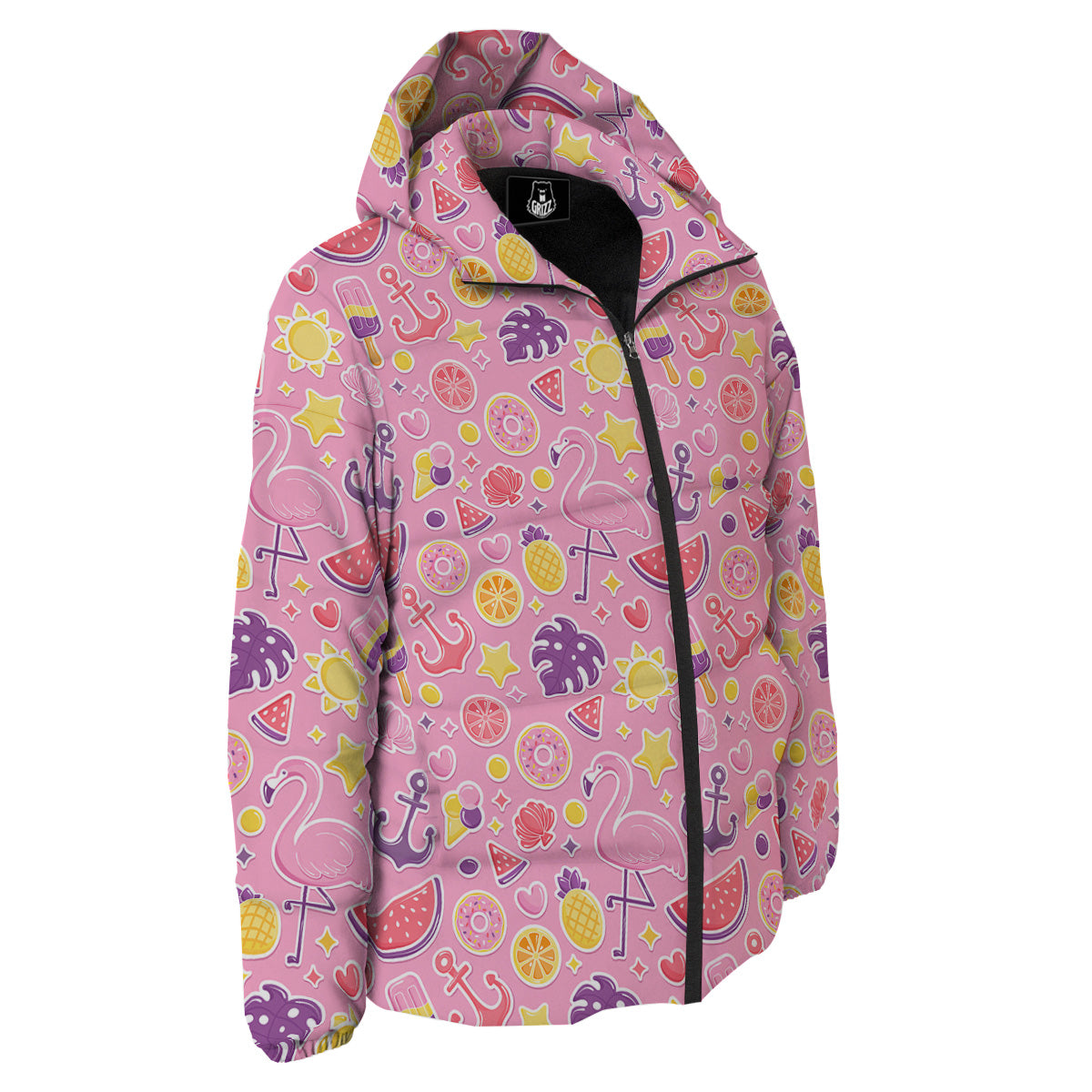Pink Flamingo Summer Beach Print Pattern Down Jacket-grizzshop