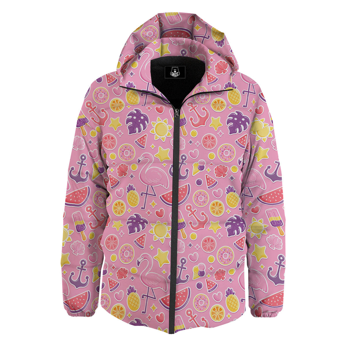 Pink Flamingo Summer Beach Print Pattern Down Jacket-grizzshop
