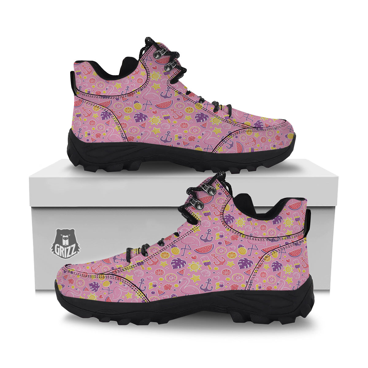 Pink Flamingo Summer Beach Print Pattern Hiking Shoes-grizzshop