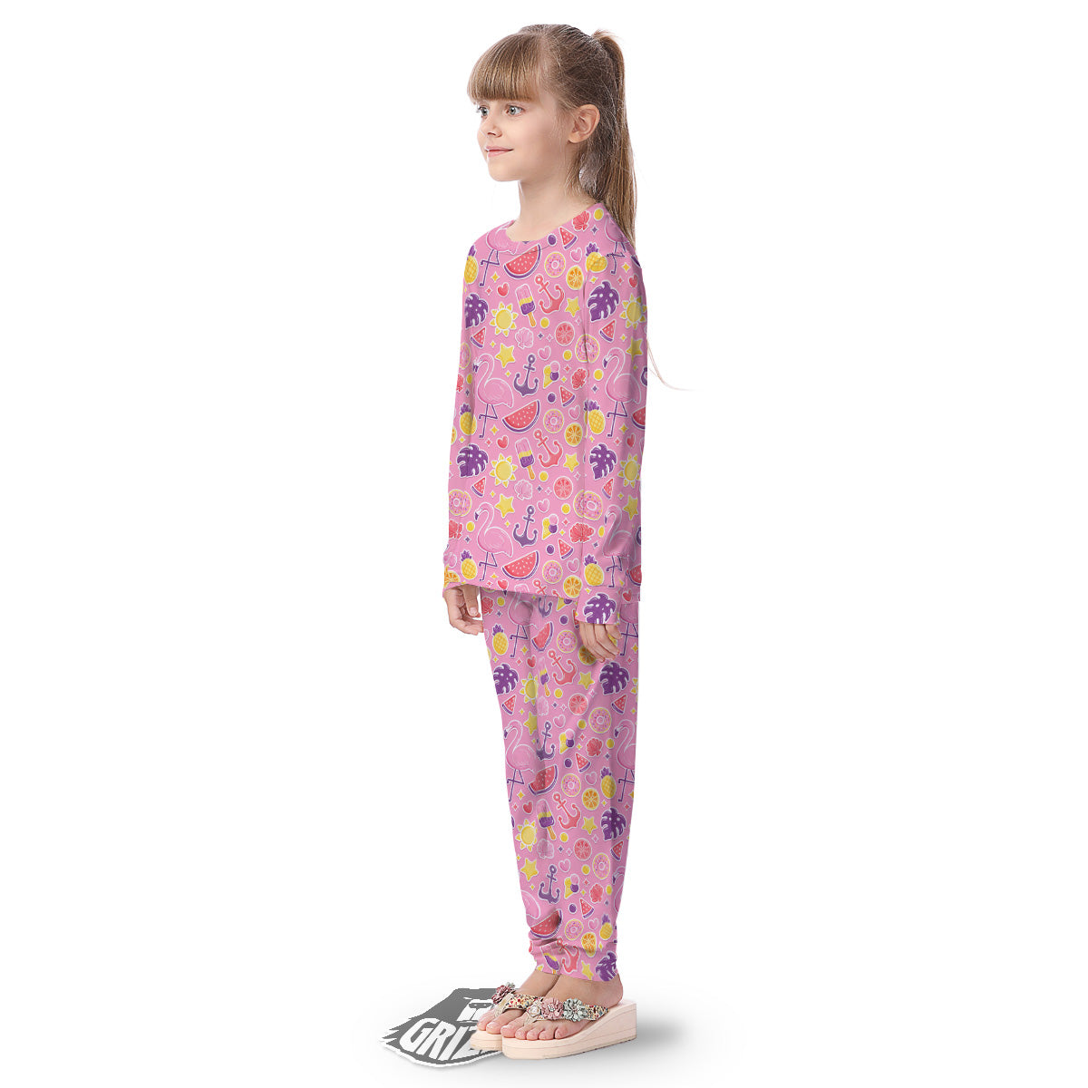 Pink Flamingo Summer Beach Print Pattern Kid's Pajamas-grizzshop