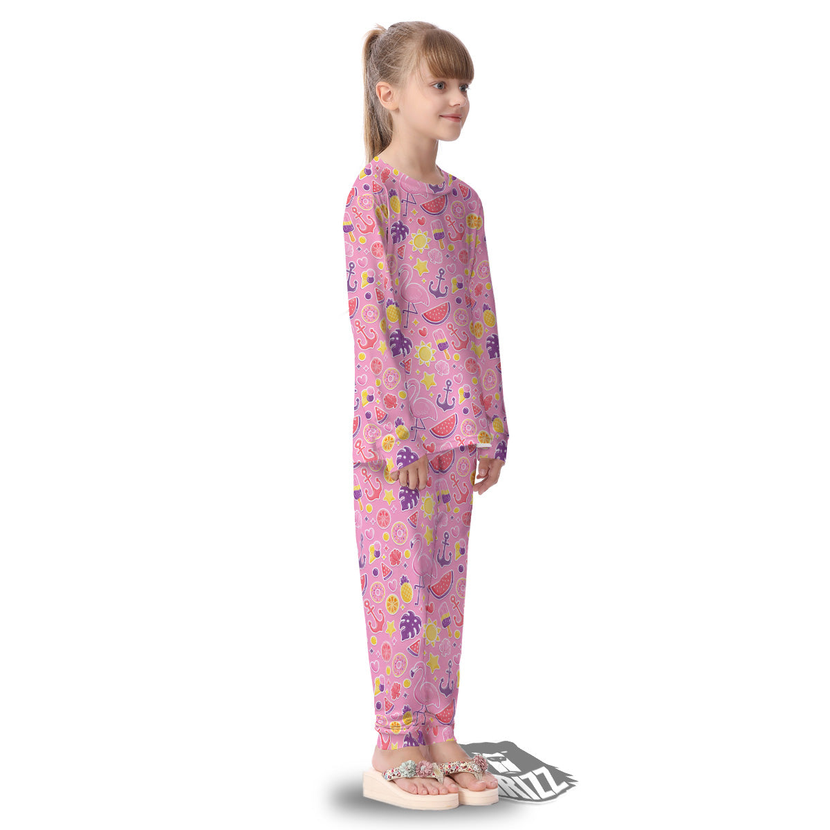 Pink Flamingo Summer Beach Print Pattern Kid's Pajamas-grizzshop