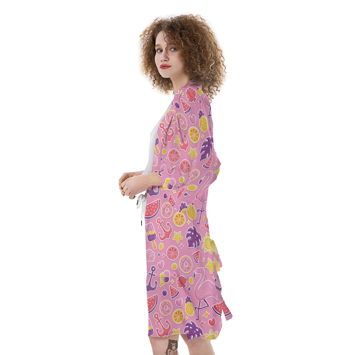 Pink Flamingo Summer Beach Print Pattern Kimono-grizzshop