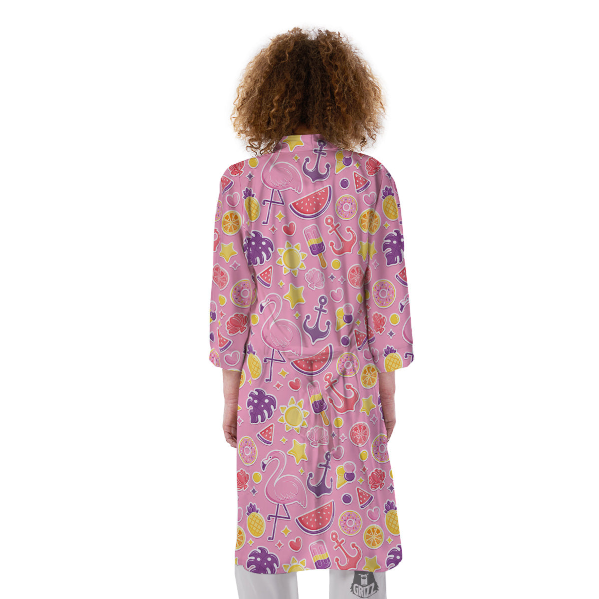 Pink Flamingo Summer Beach Print Pattern Kimono-grizzshop