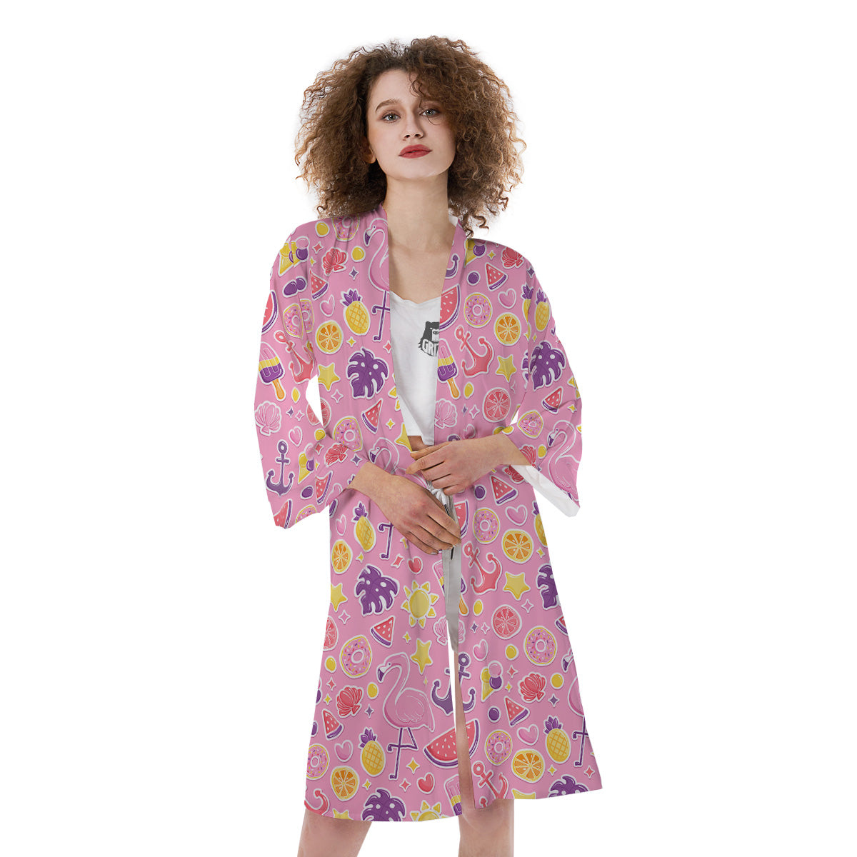 Pink Flamingo Summer Beach Print Pattern Kimono-grizzshop