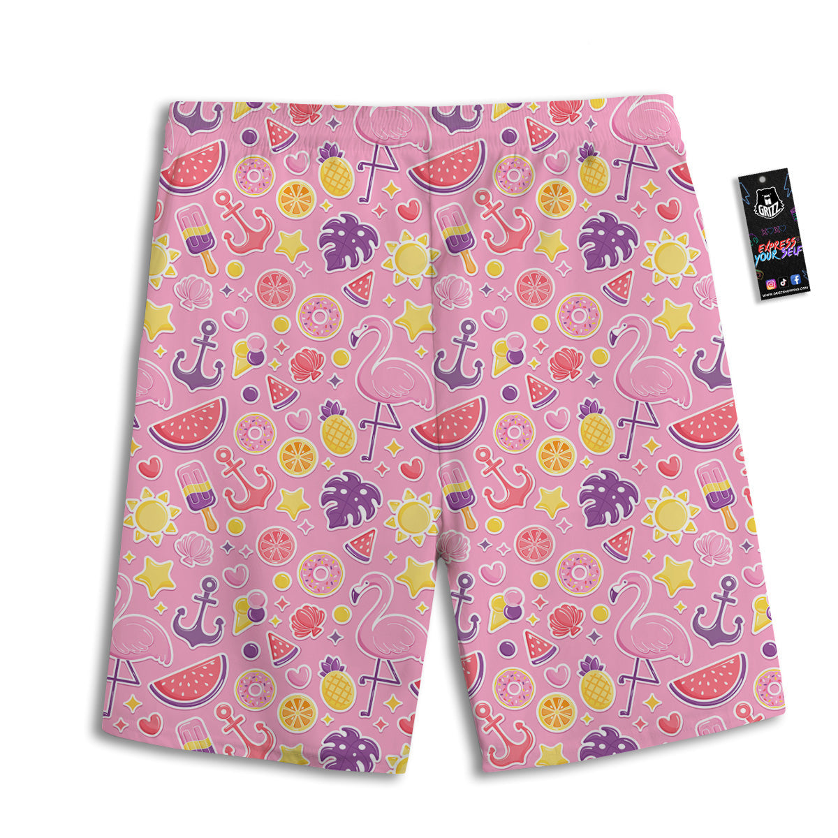 Pink Flamingo Summer Beach Print Pattern Men's Athletic Shorts