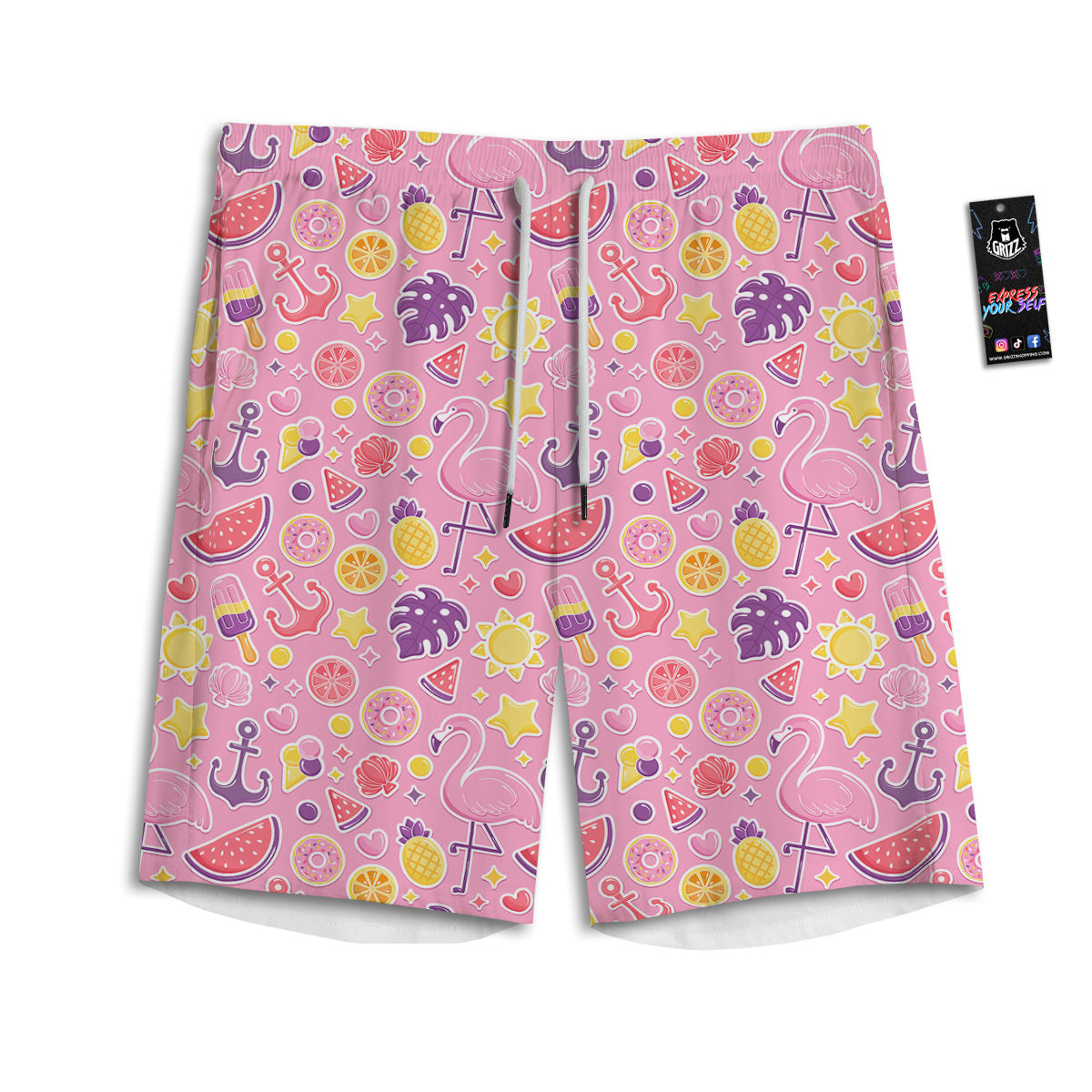 Pink Flamingo Summer Beach Print Pattern Men's Athletic Shorts