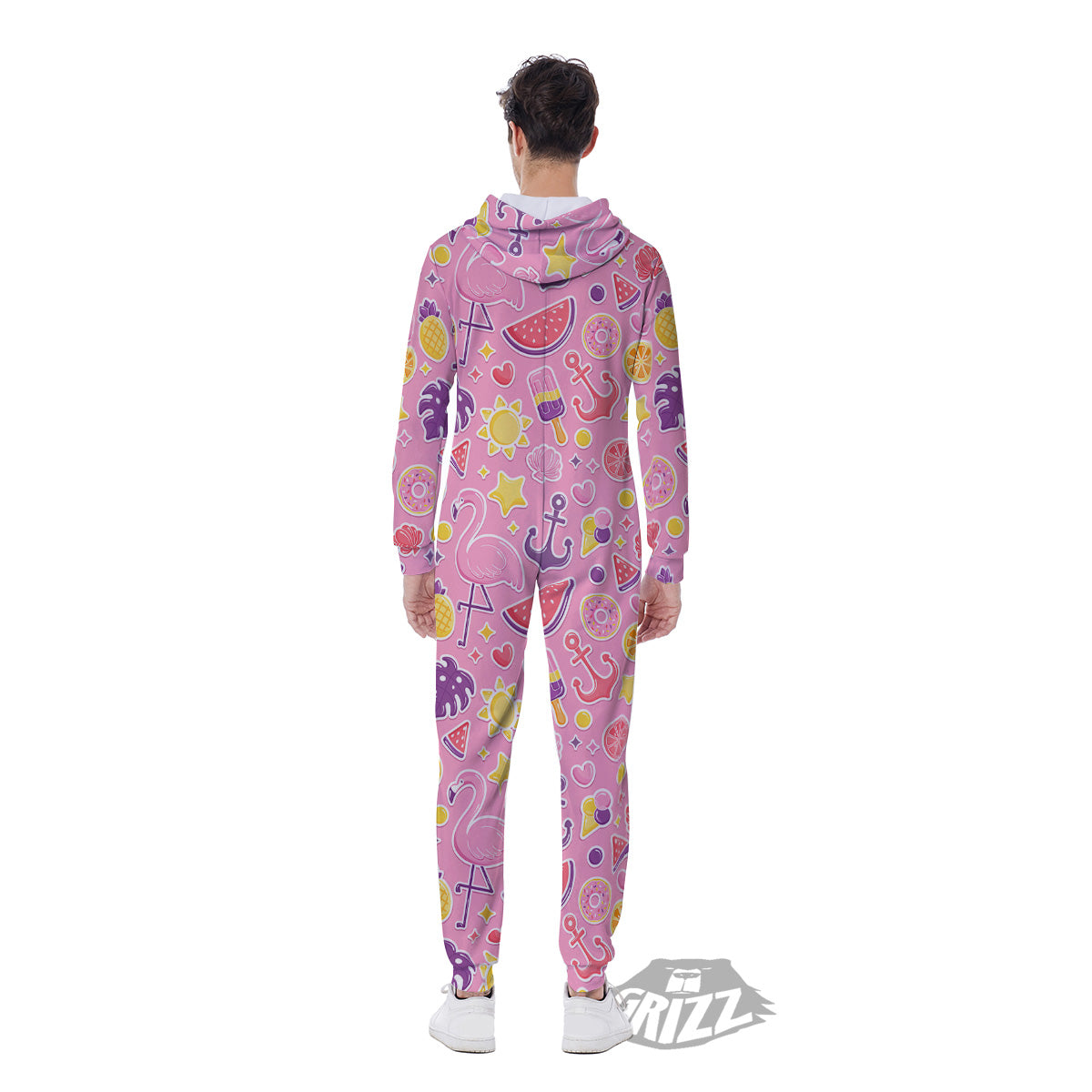 Pink Flamingo Summer Beach Print Pattern Men's Jumpsuit-grizzshop