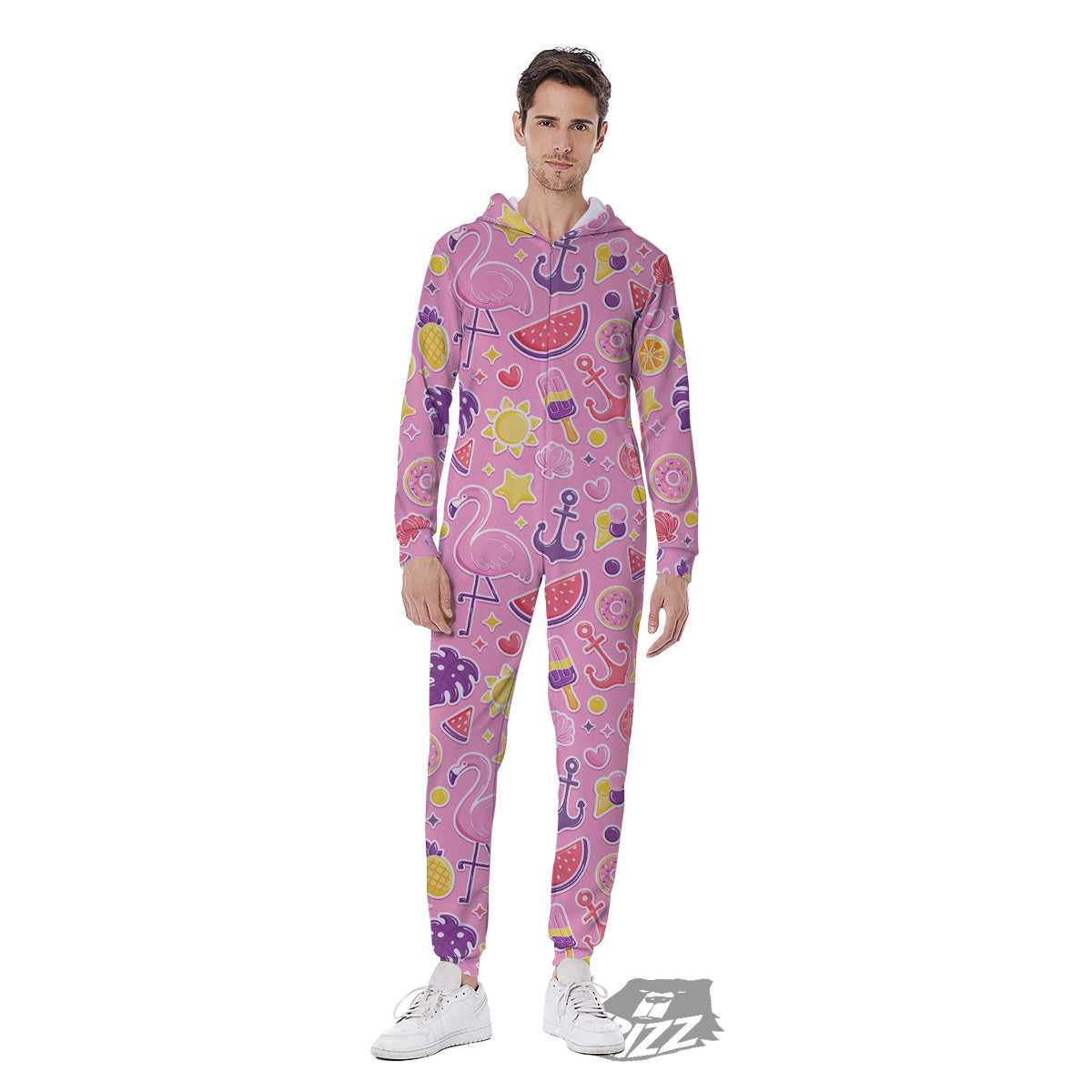 Pink Flamingo Summer Beach Print Pattern Men's Jumpsuit-grizzshop