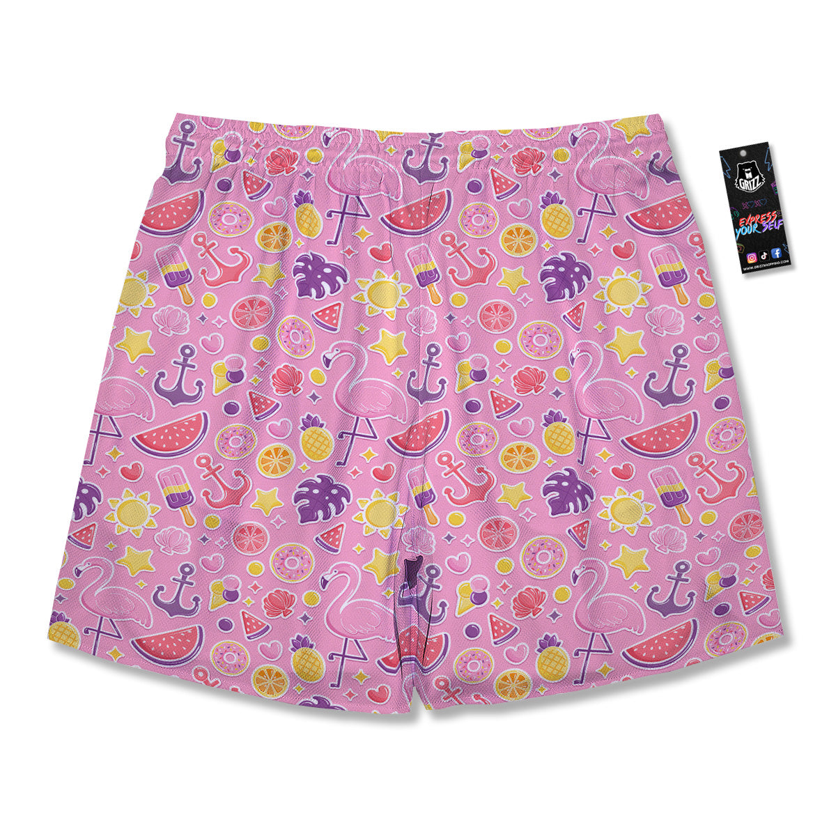 Pink Flamingo Summer Beach Print Pattern Men's Running Shorts-grizzshop