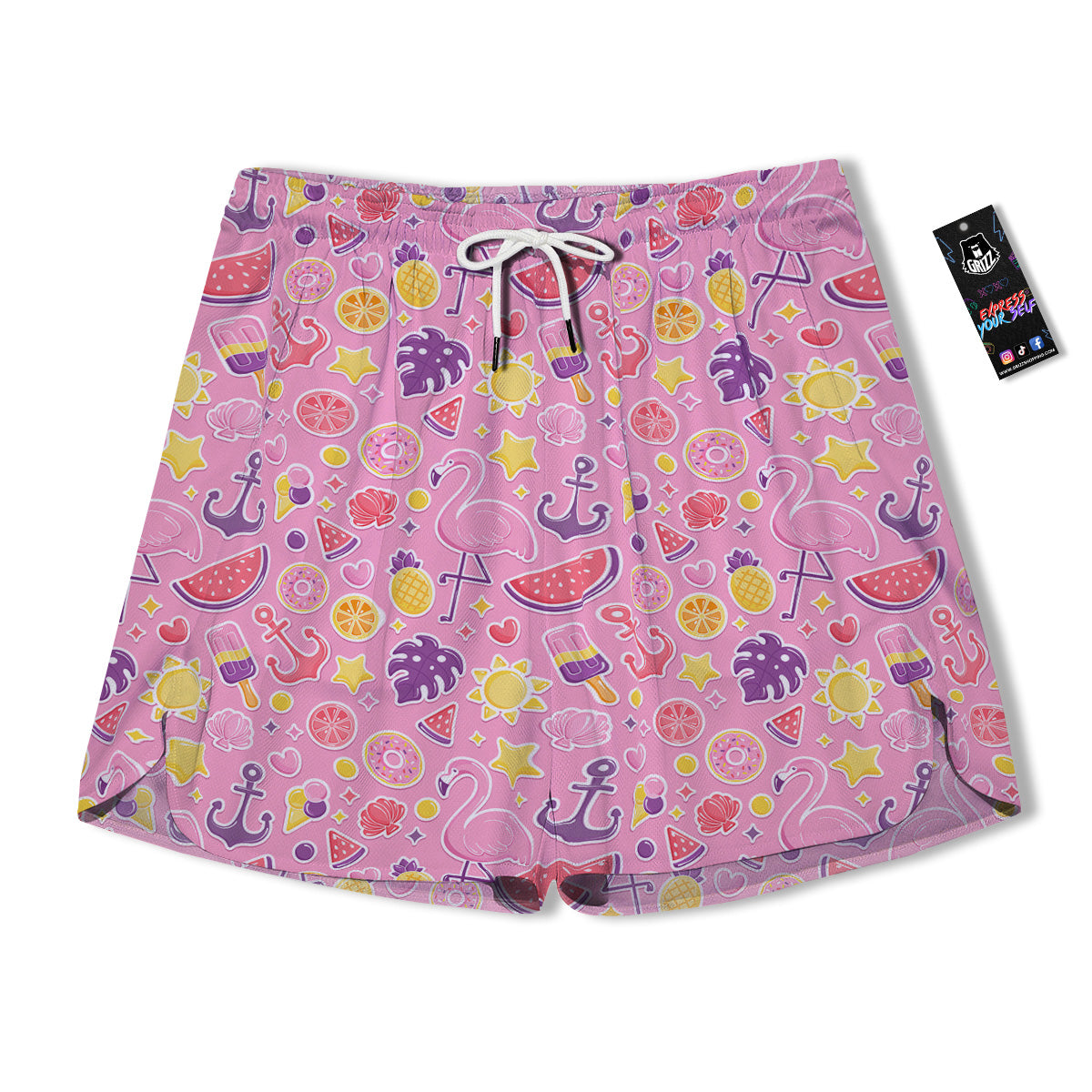 Pink Flamingo Summer Beach Print Pattern Men's Running Shorts-grizzshop