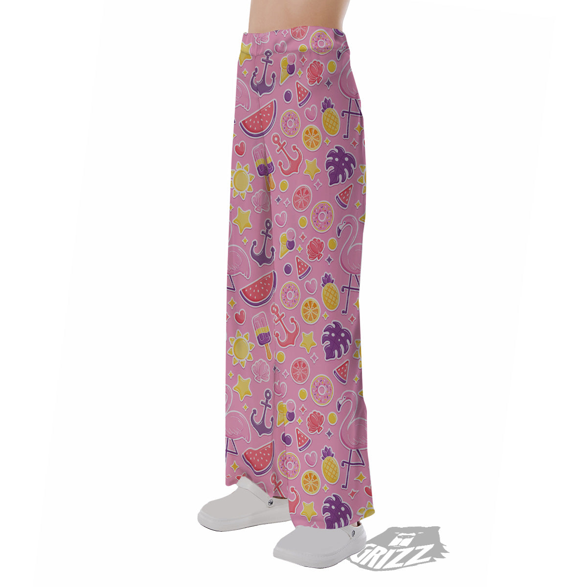 Pink Flamingo Summer Beach Print Pattern Pajama Pants-grizzshop