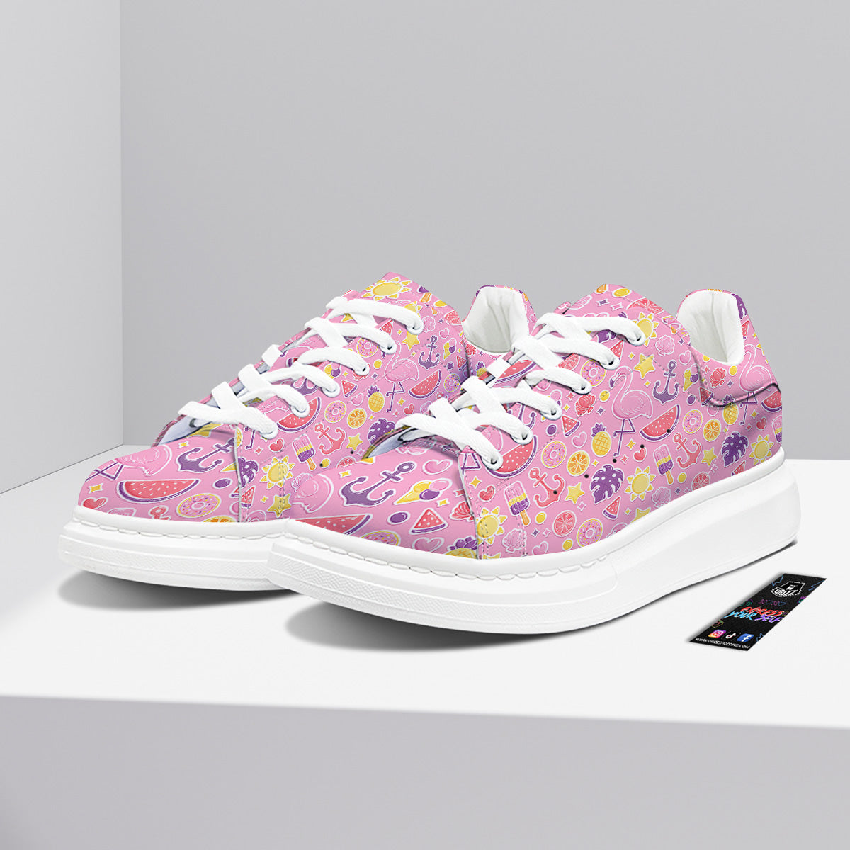 Pink Flamingo Summer Beach Print Pattern Platform Shoes-grizzshop