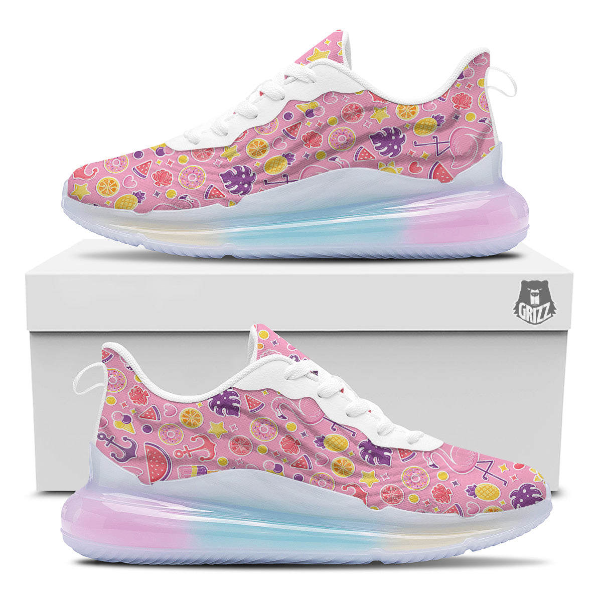 Pink Flamingo Summer Beach Print Pattern Running Sneakers-grizzshop