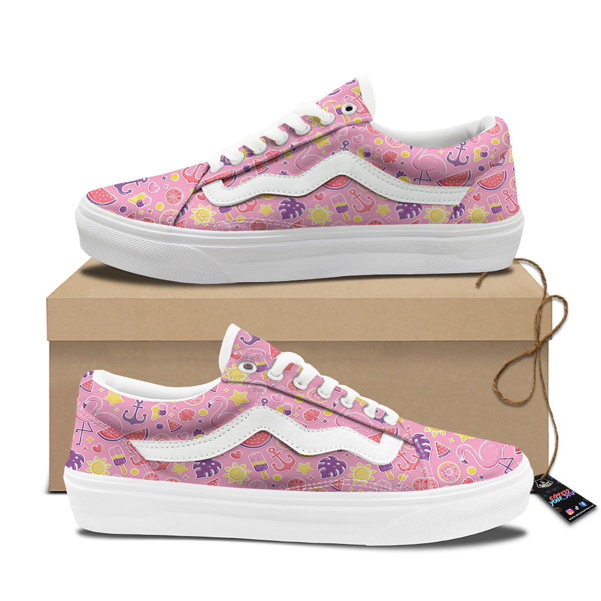 Pink Flamingo Summer Beach Print Pattern Skate Shoes-grizzshop