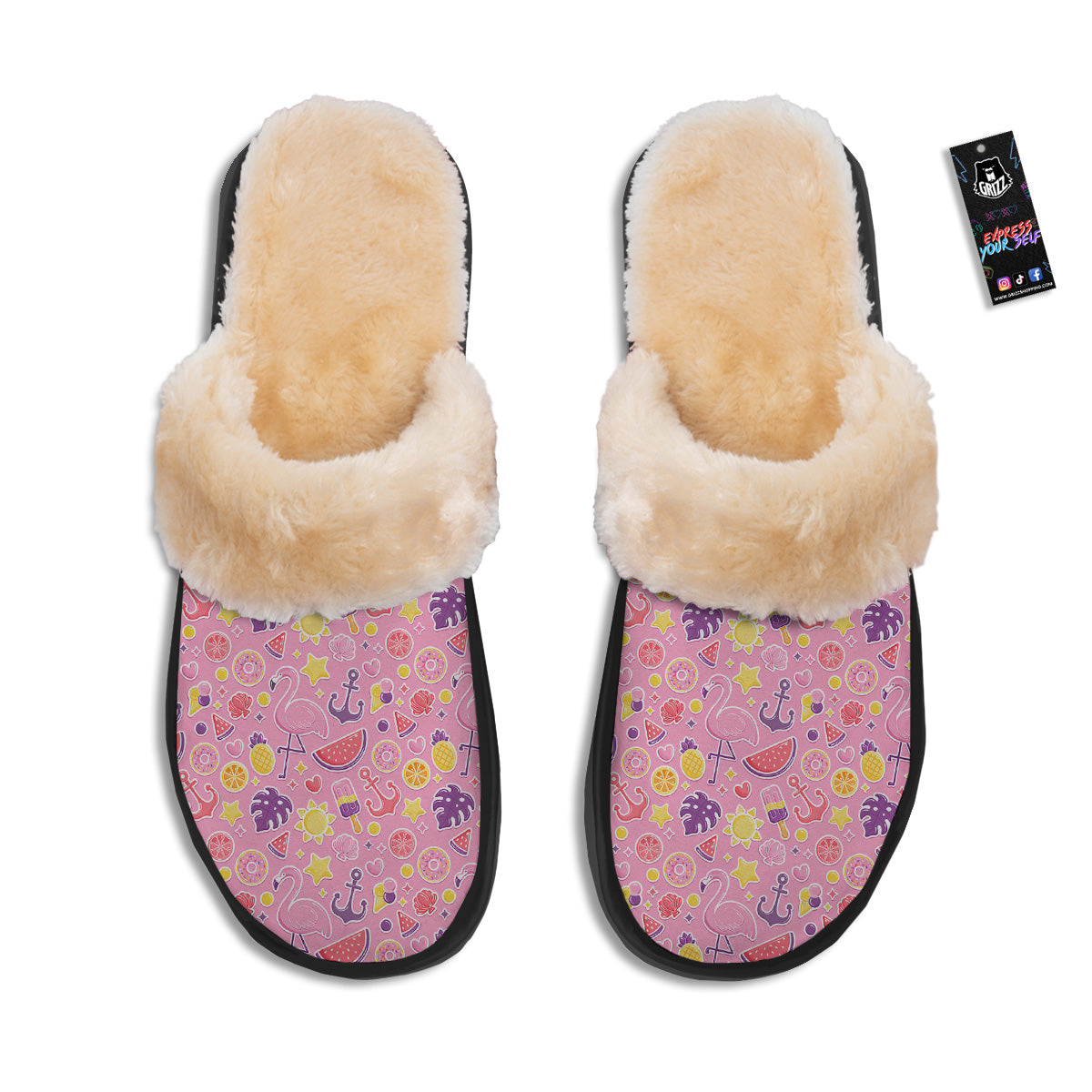 Pink Flamingo Summer Beach Print Pattern Slippers-grizzshop