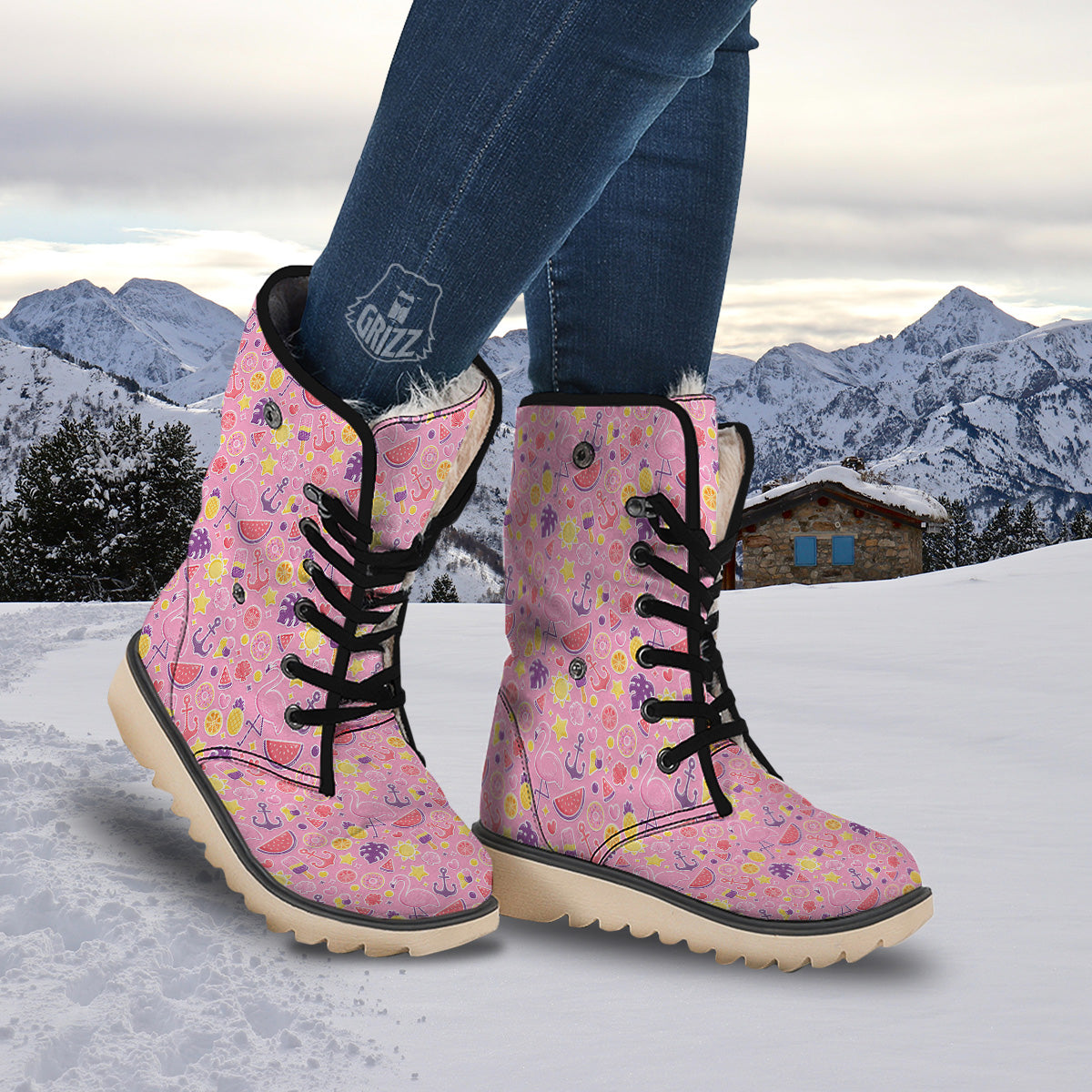 Pink Flamingo Summer Beach Print Pattern Snow Boots-grizzshop